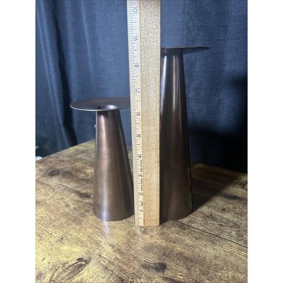 Partylite Copper Metal Taper candle Stick Holders Faux Rivets Design Vtg India - Picture 9 of 11